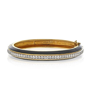 David Webb Platinum & 18K Yellow Gold Black enamel And Diamond Bangle Bracelet