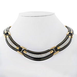 David Webb Collar Platinum & 18K Yellow Gold Black Enamel And Collar Necklace