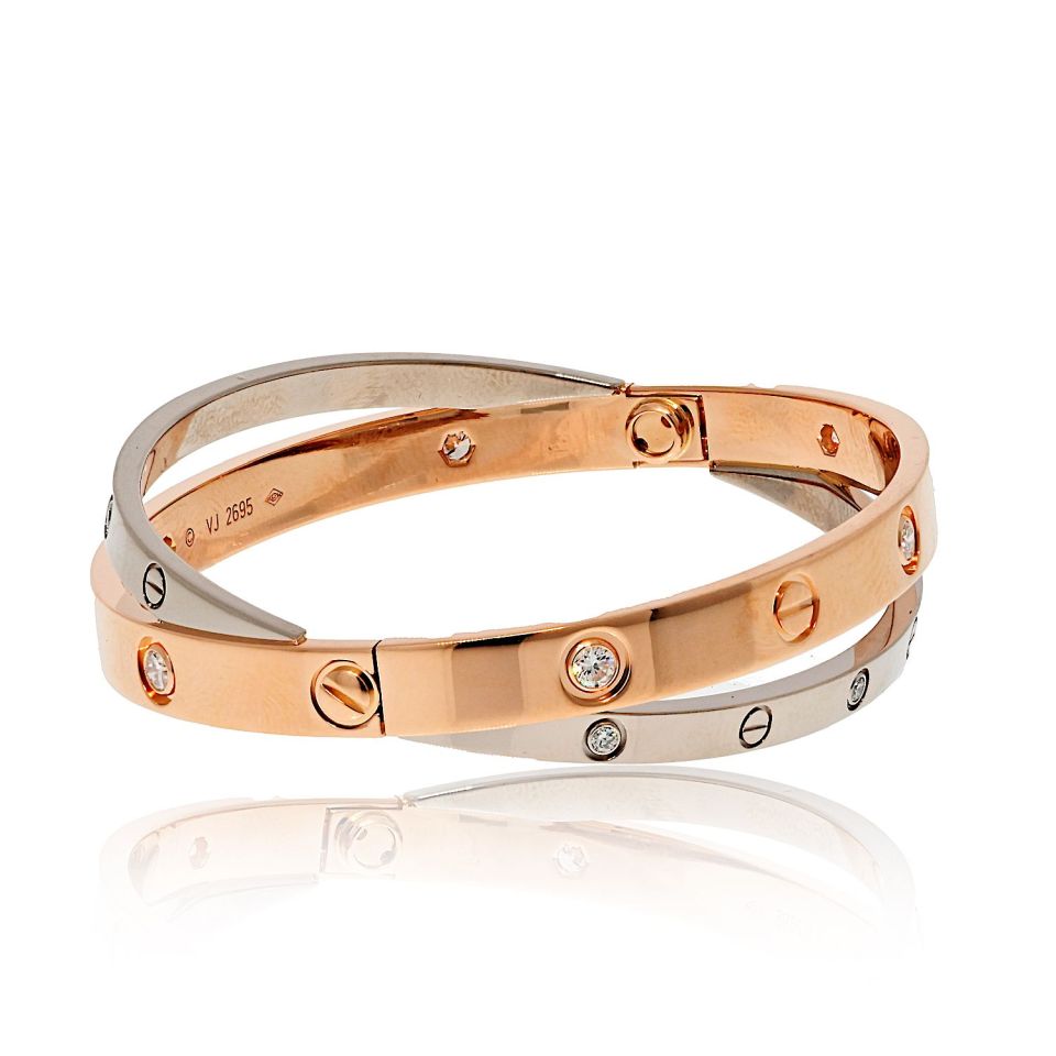 Cartier 18K White And Rose Gold Love 12 Diamonds Size 17 Bracelet - The Back Vault