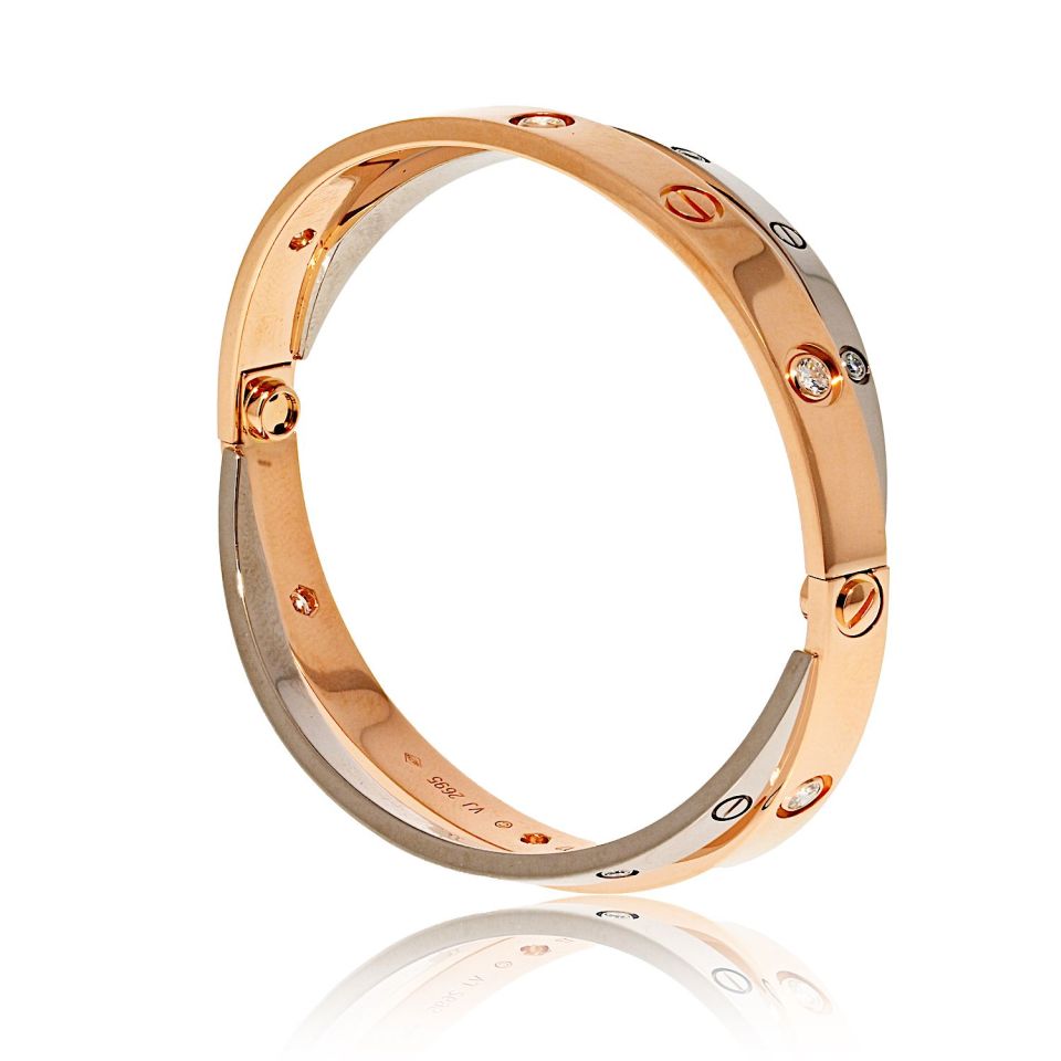 Cartier 18K White And Rose Gold Love 12 Diamonds Size 17 Bracelet - The Back Vault
