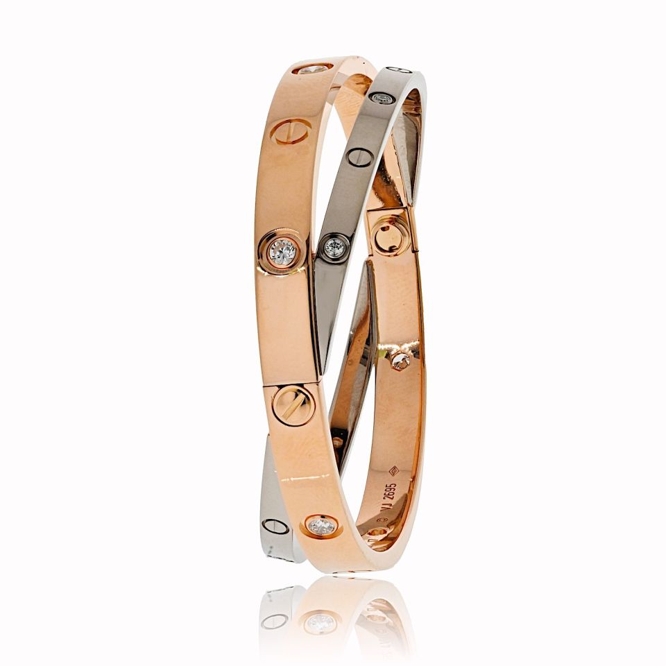Cartier 18K White And Rose Gold Love 12 Diamonds Size 17 Bracelet - The Back Vault