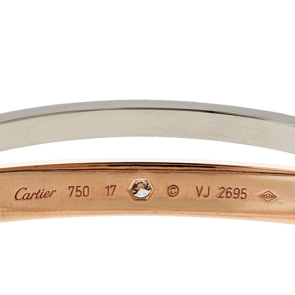 Cartier 18K White And Rose Gold Love 12 Diamonds Size 17 Bracelet - The Back Vault