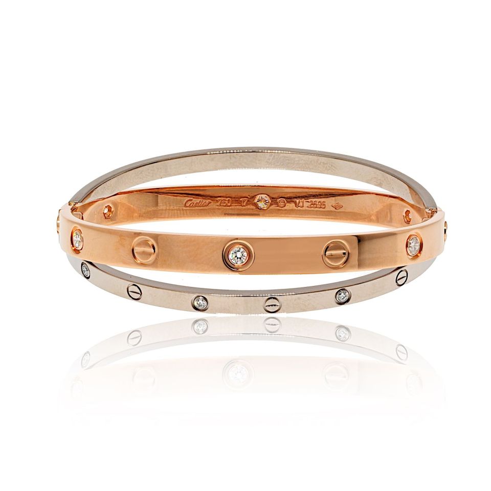 Cartier 18K White And Rose Gold Love 12 Diamonds Size 17 Bracelet - The Back Vault