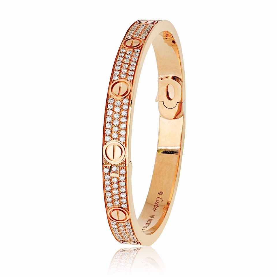 Cartier Love 18K Rose Gold Diamond Pave Size 19 Bracelet - The Back Vault