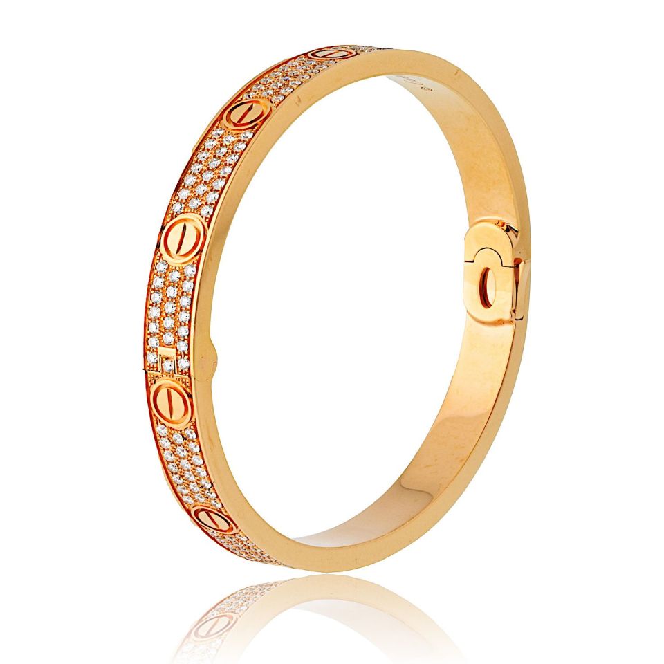 Cartier Love 18K Rose Gold Diamond Pave Size 19 Bracelet - The Back Vault