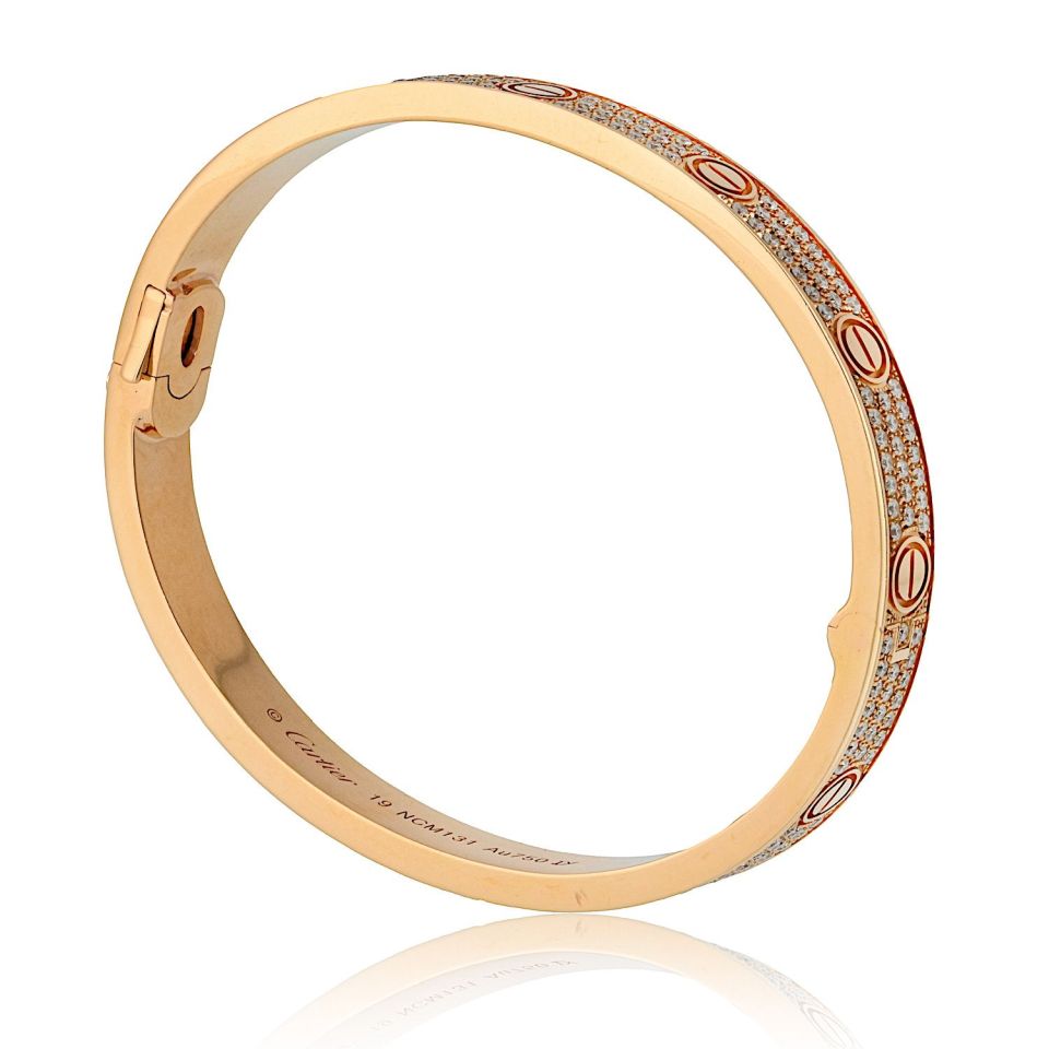 Cartier Love 18K Rose Gold Diamond Pave Size 19 Bracelet