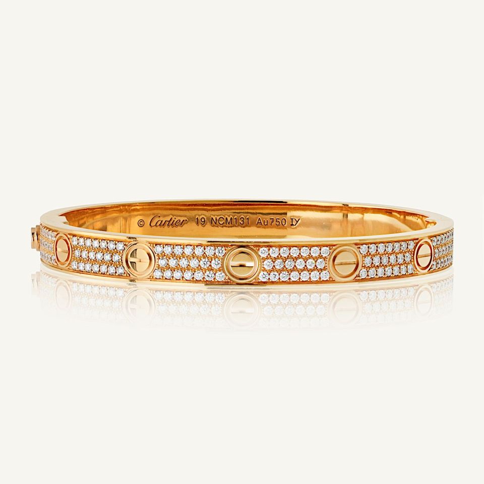 Cartier Love 18K Rose Gold Diamond Pave Size 19 Bracelet - The Back Vault