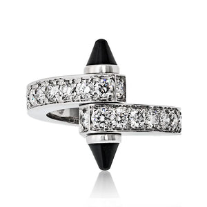 Cartier 18K White Gold Diamond And Onyx Menotte Ring