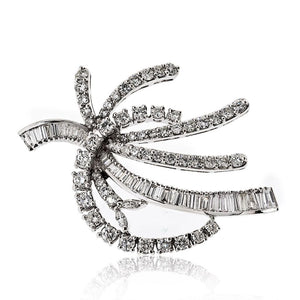 14K White Gold Round And Baguette Diamond Brooch