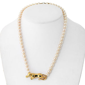 Cartier 18K Yellow Gold Panthere On A Pearl String Necklace