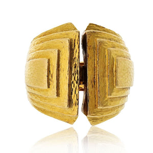 David Webb Platinum & 18K Yellow Gold With Bark Finish Estate Step Ring