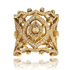 Doris Panos 18K Yellow Gold Diamond Cocktail Openwork Ring