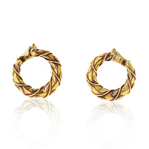 Cartier Vintage 18K Yellow Gold Vine Front Facing Hoop Earrings