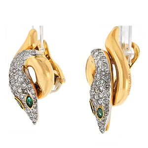 Bvlgari 18K Rose Gold Serpent Diamond And Emerald Earrings