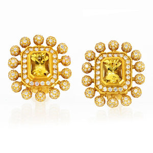 Kieselstein Cord 18K Yellow Gold Sunburst Citrine Diamond Earrings