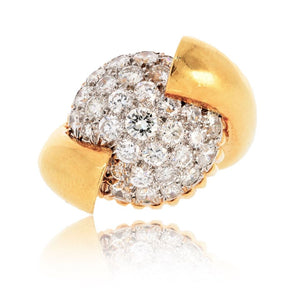 David Webb 18K Yellow Gold 1970's Pave Set Diamond Cocktail Vintage Ring