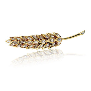 Verdura 18K Yellow Gold Petite Diamond Leaf Brooch