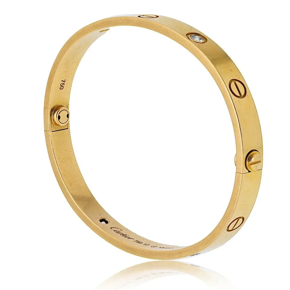 Cartier Love 18K Yellow Gold 4 Diamond Size 17 With Box And