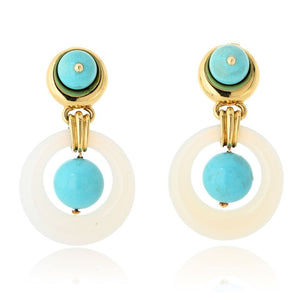 David Webb 18K Yellow Gold Jade And Turquoise Door Knocker Earrings