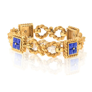 18K Yellow Gold Lapis Rope Link Bracelet