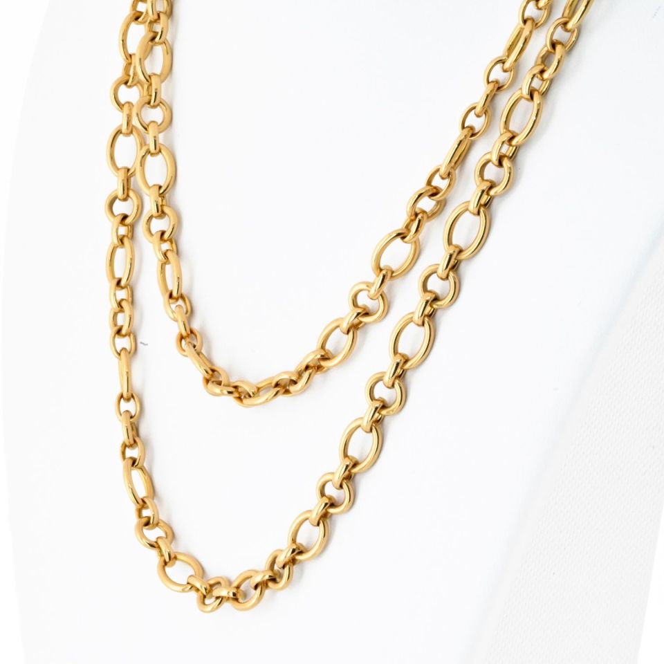 Cartier 18K Yellow Gold Oval And Round Chain 36 Inches Necklace