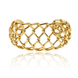 David Webb 18K Yellow Gold Weave Cuff Openwork Bracelet