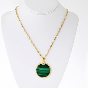 David Yurman 18K Yellow Gold Malachite Round Disc Pendant On A Chain Necklace