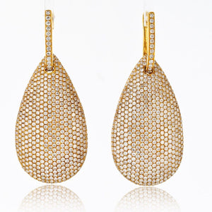 18K Yellow Gold Pave Diamond Drop Dangling Earrings