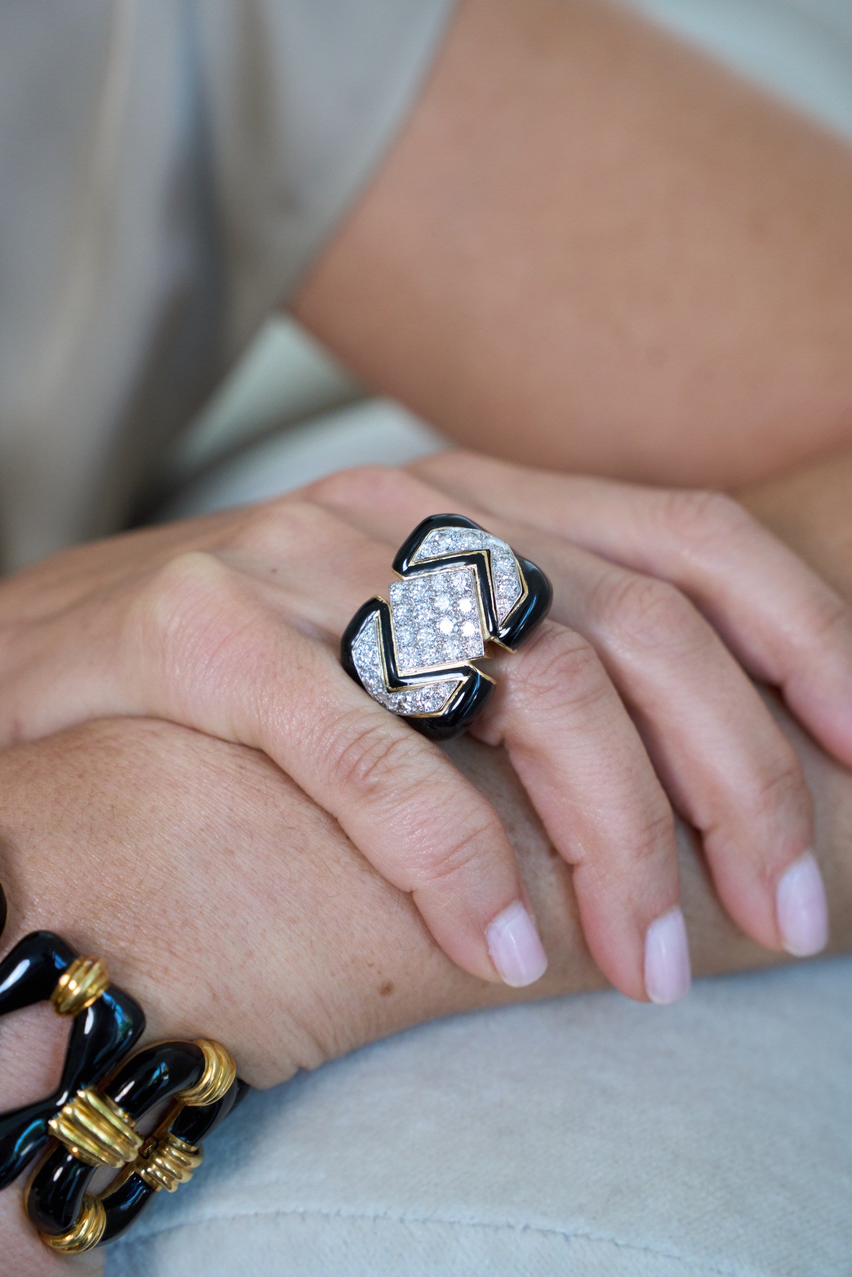 David Webb black enamel and diamond ring