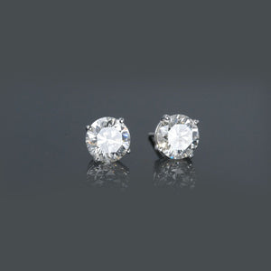 One Pair of Round Diamond Ear Studs 3.06 carat cttw containing 1.54 carat H/VS2 EGLUS & 1.52 carat H/VS2 EGLUS Set in 14K White Gold