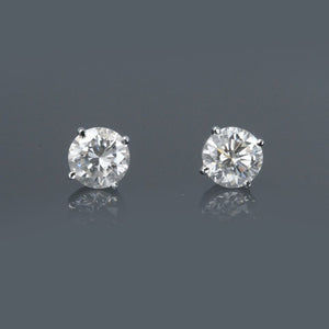 One Pair of Round Diamond Ear Studs 2.27 carat cttw containing 1.17 carat F/SI2 GIA & 1.10 carat H/SI2 GIA Set in 14K White Gold