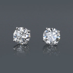 One Pair of Round Diamond Ear Studs 2.08 carat cttw containing 1.04 carat I/SI1 GIA & 1.04 carat I/SI1 GIA Set in 14K White Gold