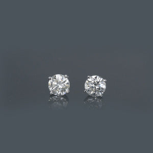 One Pair of Round Diamond Ear Studs 2.02 carat cttw containing 1.01 carat G/VS2 EGLUS & 1.01 carat H/SI1 EGLUS Set in 14K White Gold