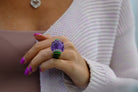 David Webb Carved Smooth Purple Amethyst, Green Enamel And Diamond Ring - The Back Vault