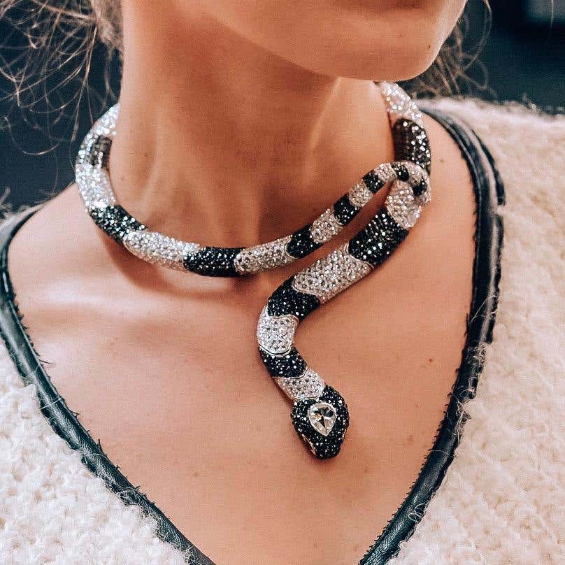 De Grisogono 18K White Gold White & Black Diamond Snake Necklace - The Back Vault