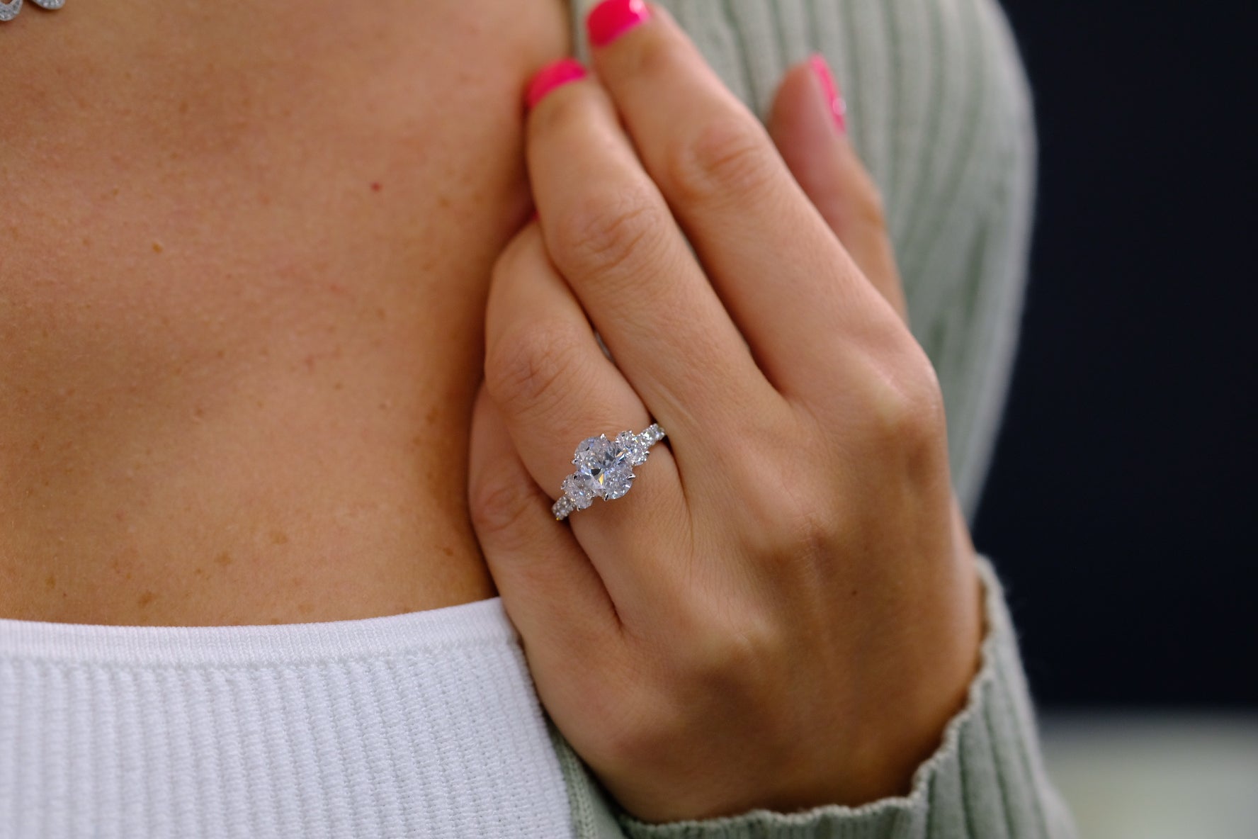 2.01 carat  Oval Cut Diamond Three Stone Engagement Ring - The Back Vault