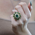 David Webb 18K Yellow Gold Green Emerald Diamond Flower Ring - The Back Vault