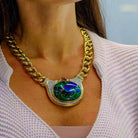 David Webb Platinum & 18K Yellow Gold Azurmalachite And Diamond Chain Link Necklace - The Back Vault