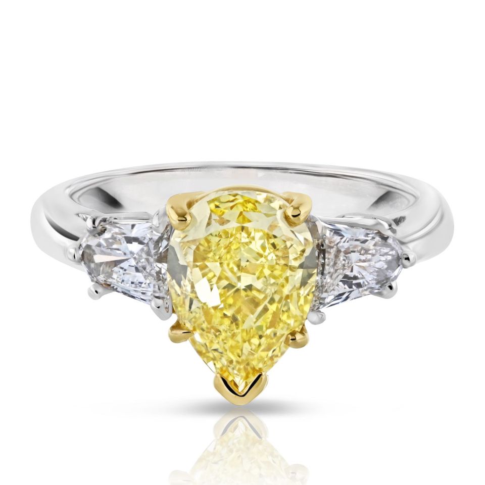 2 carat Pear Shape Diamond Fancy Intense Yellow GIA FYI/VS1 GIA Engagement Ring - The Back Vault