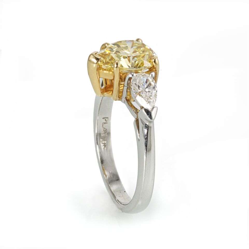 2 carat Pear Shape Diamond Fancy Intense Yellow GIA Three Stone Ring - The Back Vault