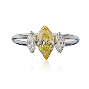 14K White Gold Fancy Yellow Three Stone Diamond Ring