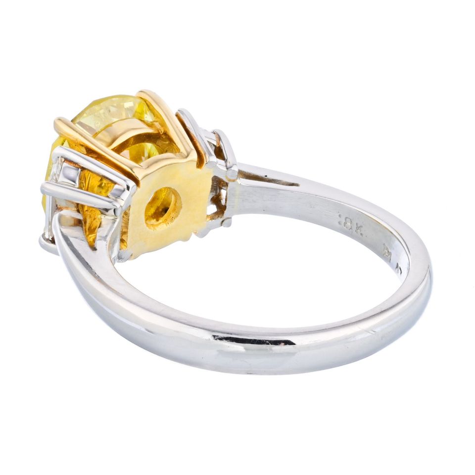 2 carat Round Diamond Fancy Intense Yellow GIA Three Stone Engagement Ring - The Back Vault