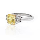 2 carat Radiant Cut Diamond Fancy Intense Yellow GIA Three Stone Engagement Ring - The Back Vault