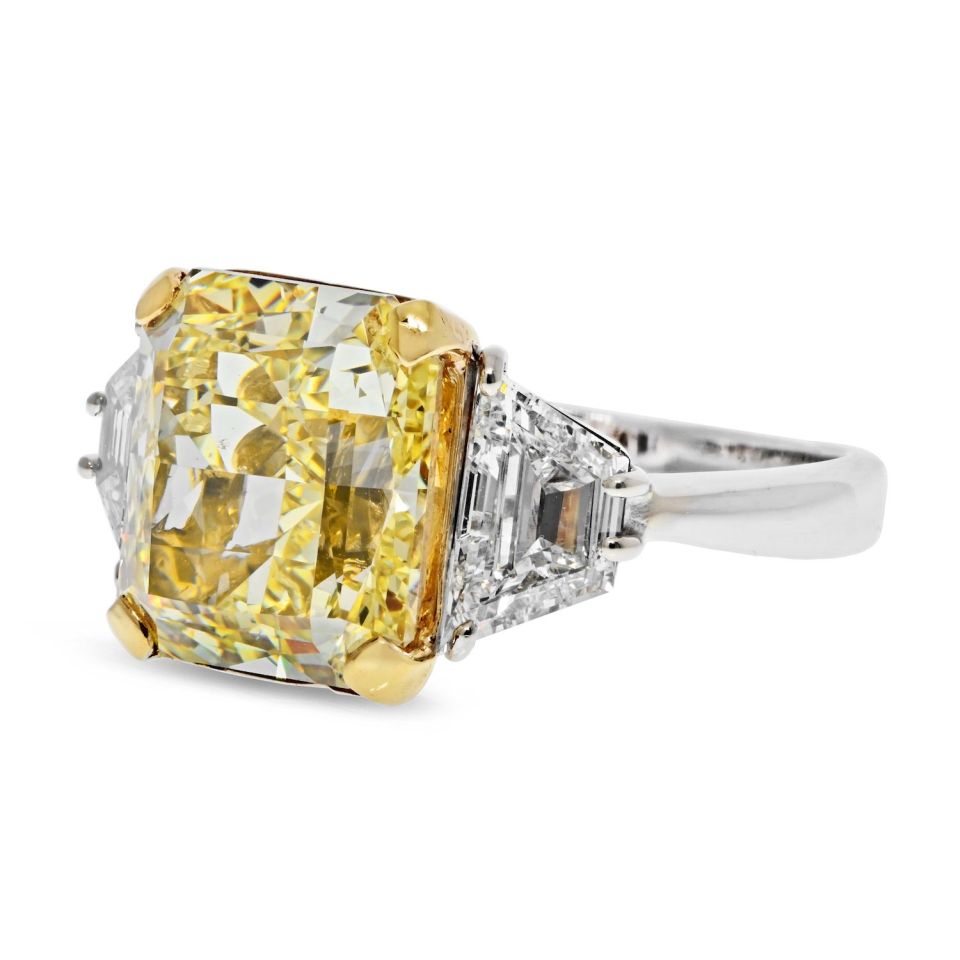 7 carat Radiant Cut Diamond Fancy Yellow GIA 7.05 Carat Fancy Yellow VS2 Clarity Radiant Cut Ring - The Back Vault