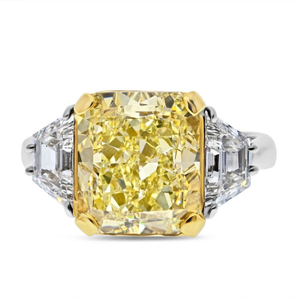 7 carat Radiant Cut Diamond Fancy Yellow GIA 7.05 Carat Fancy Yellow VS2 Clarity Radiant Cut Ring - The Back Vault