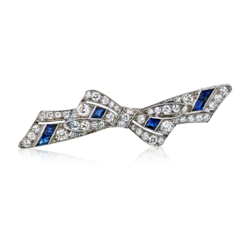 Tiffany & Co. Platinum Sapphire & Diamond Bow Brooch - The Back Vault