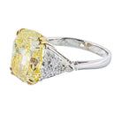 8.70 Carat Cushion Cut Platinum & 18K Yellow Gold Fancy Yellow Three Stone Diamond Engagement Ring - The Back Vault