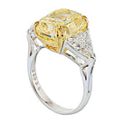 8.70 Carat Cushion Cut Platinum & 18K Yellow Gold Fancy Yellow Three Stone Diamond Engagement Ring - The Back Vault