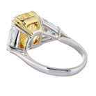 8.70 Carat Cushion Cut Platinum & 18K Yellow Gold Fancy Yellow Three Stone Diamond Engagement Ring - The Back Vault