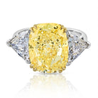 8.70 Carat Cushion Cut Platinum & 18K Yellow Gold Fancy Yellow Three Stone Diamond Engagement Ring - The Back Vault